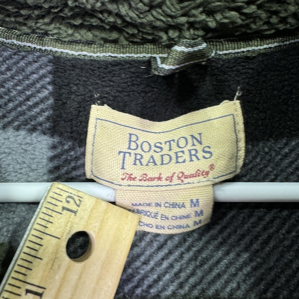 Boston Traders Hoodie Mens Medium Green Sherpa Fleece 1/4 Zip Pullover Kangaroo - Picture 5 of 7